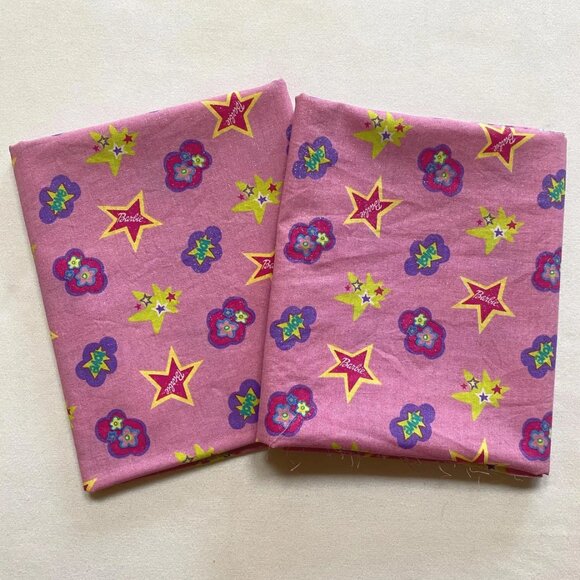 Barbie Sewing Fabric 2 Yards Early 2000s Vintage Pink Glittery Sparkly - Picture 1 of 4